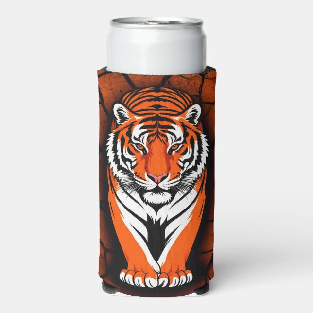 Bold Tiger on Cracked Earth Backgroun Seltzer Can Cooler (Seltzer Front)