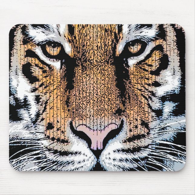 Bold Tiger Portrait Graphic Press Style Mouse Pad (Front)