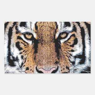 Bold Tiger Portrait Graphic Press Style Rectangular Sticker
