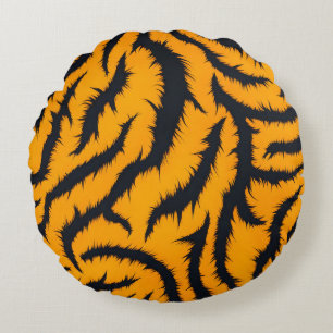 Bold Tiger Stripes Pattern in Orange and Black Round Cushion