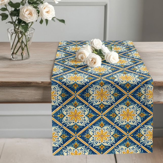 Bold Tile-Inspired Table Runner with Mediterranean (Bold Tile-Inspired Table Runner with Mediterranean)