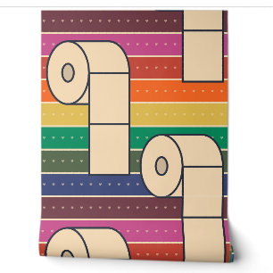 Bold toilet rolls on rainbow stripes wallpaper