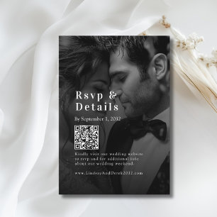 Bold Trending B&W-Photo Wedding QR Code RSVP Enclosure Card