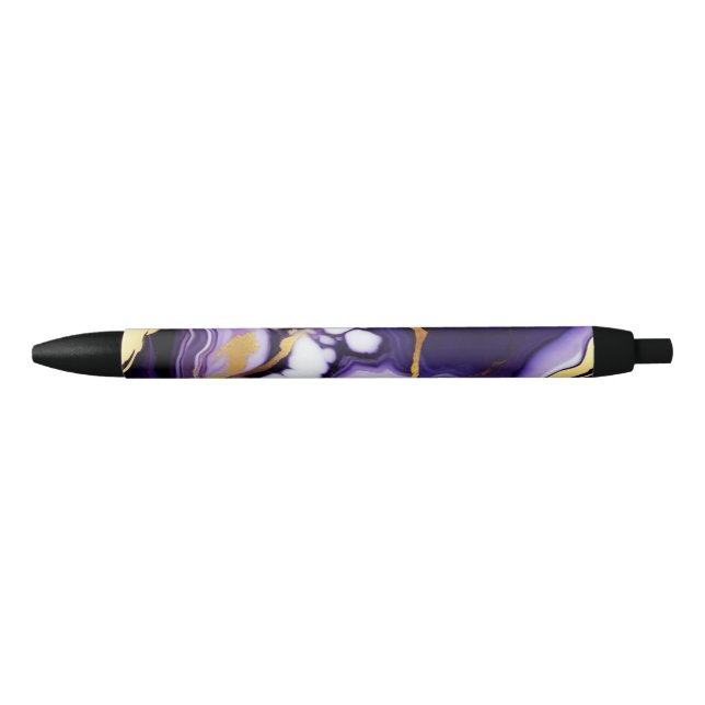 Bold Trendy purple yellow Gold faux marble Black Ink Pen (Front)