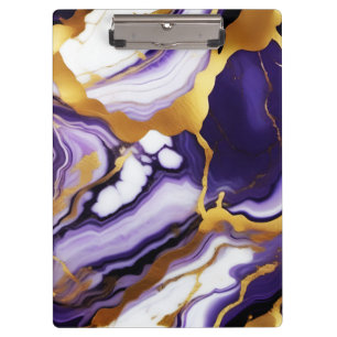 Bold Trendy purple yellow Gold faux marble Clipboard