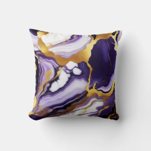 Bold Trendy purple yellow Gold faux marble Cushion