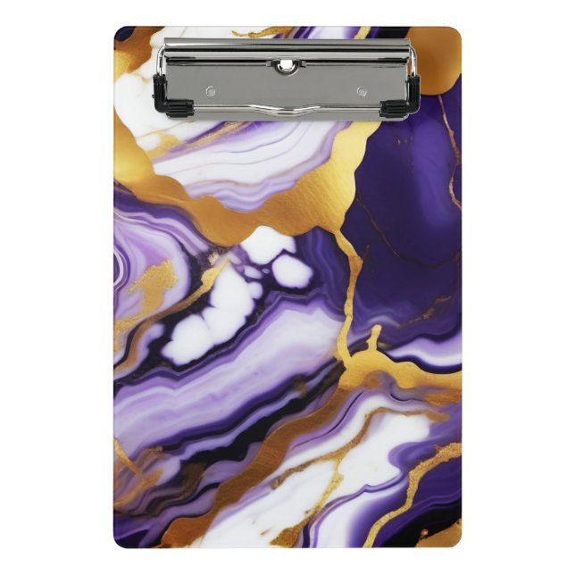 Bold Trendy purple yellow Gold faux marble Mini Clipboard (Front)