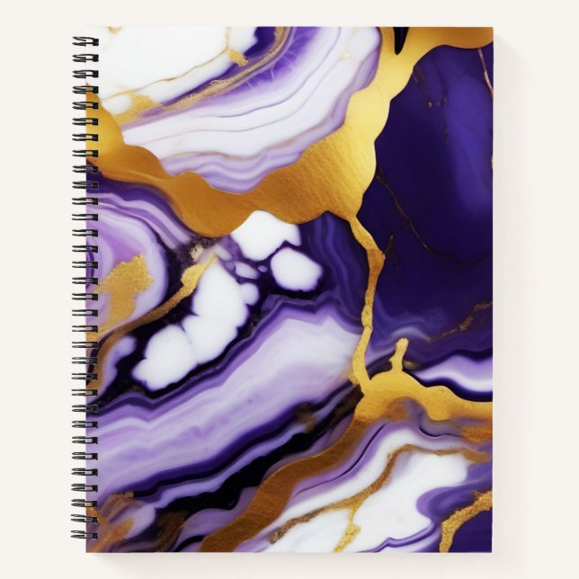 Bold Trendy purple yellow Gold faux marble Notebook (Front)