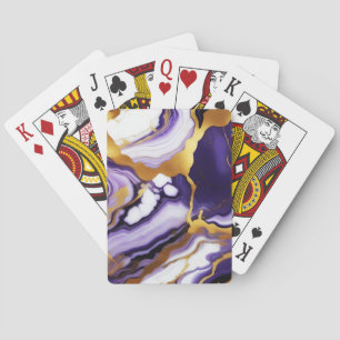 Bold Trendy purple yellow Gold faux marble Playing Cards