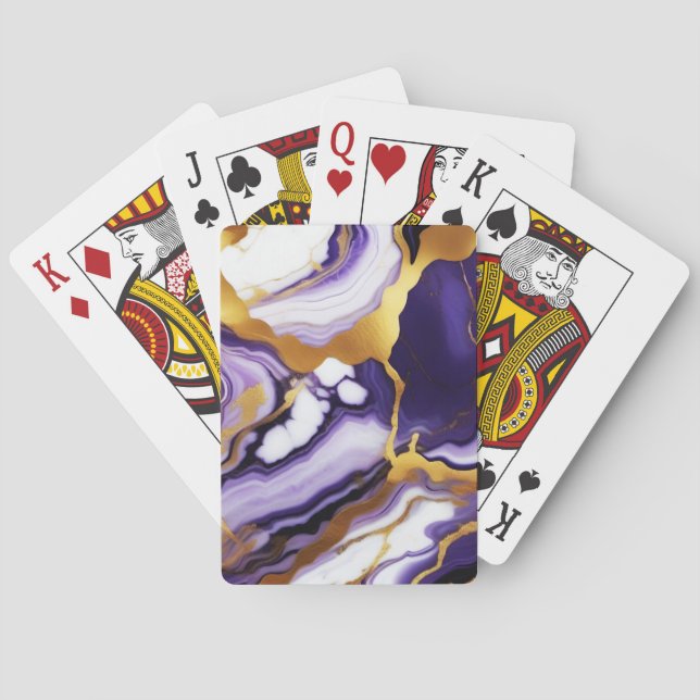 Bold Trendy purple yellow Gold faux marble Playing Cards (Back)