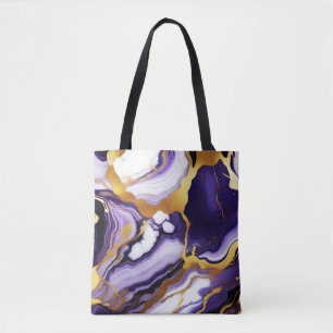 Bold Trendy purple yellow Gold faux marble Tote Bag