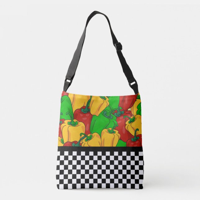 Bold Tri Coloured Peppers and Chequerboard  Crossbody Bag (Back)