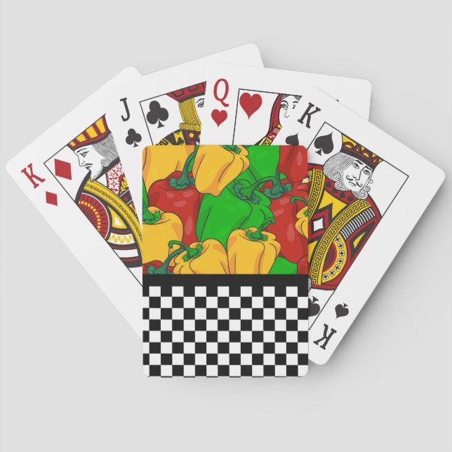 Bold Tri Coloured Peppers and Chequerboard  Playing Cards (Back)