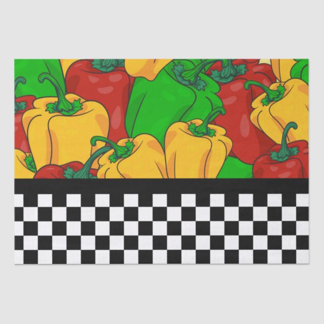Bold Tri Coloured Peppers and Chequerboard  Tissue Paper (Front)