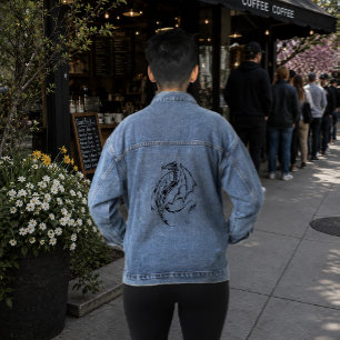 Bold Tribal Dragon Black Line Art Fantasy Tattoo Denim Jacket