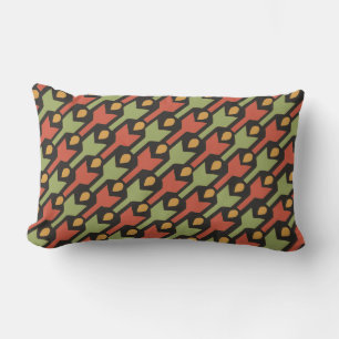 Bold Tribal Egyptian Red Green Arrow Pattern Lumbar Cushion