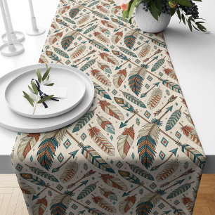 Bold Tribal Feathers Arrows Table Runner Decor