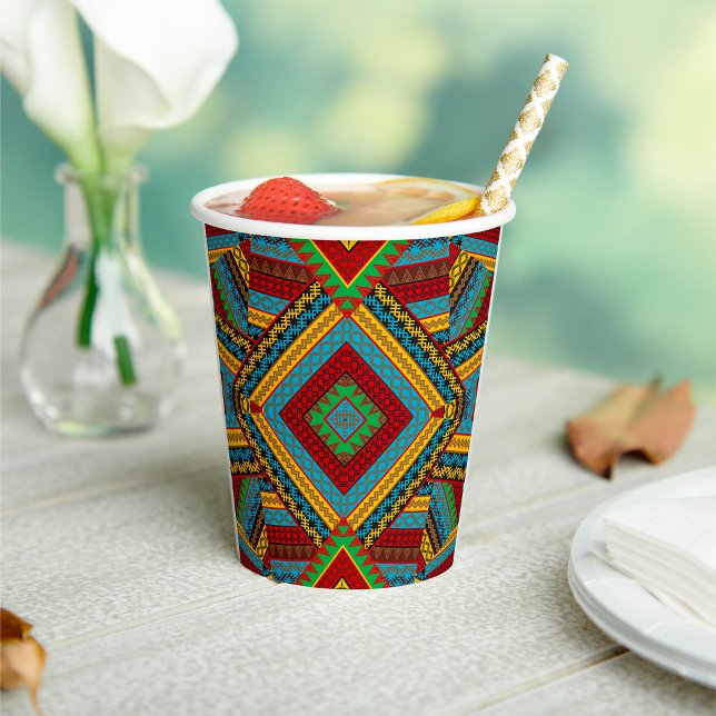 Bold Tribal Geometric Pattern Colourful Ethnic Boh Paper Cups (Creator Uploaded)