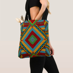Bold Tribal Geometric Pattern Colourful Ethnic Boh Tote Bag