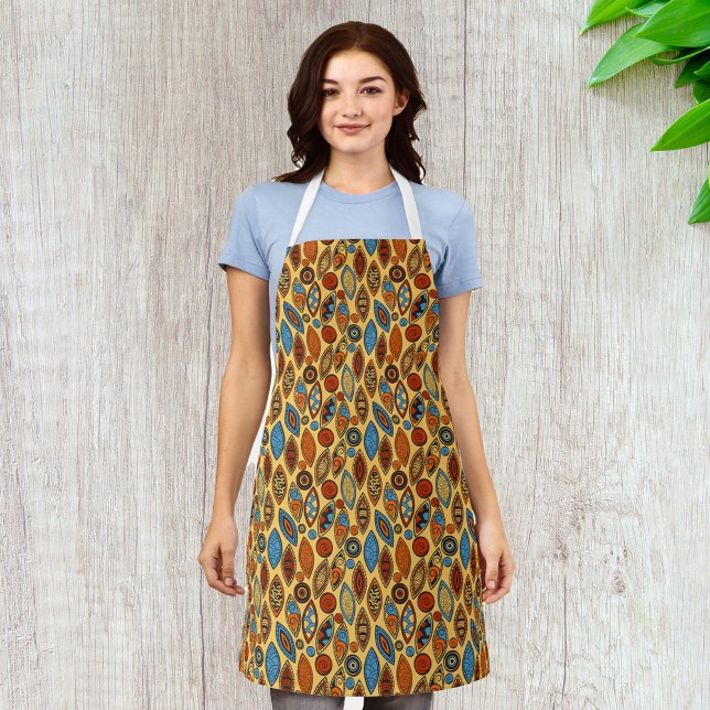 Bold Tribal Leaf Pattern Boho Abstract Apron (Creator Uploaded)