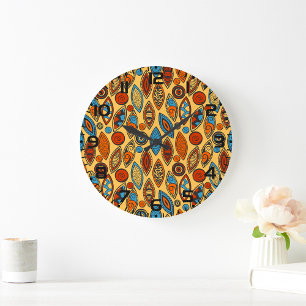 Bold Tribal Leaf Pattern Boho Abstract Large Clock