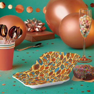 Bold Tribal Leaf Pattern Boho Abstract Paper Plate