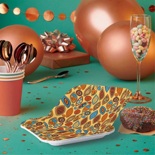 Bold Tribal Leaf Pattern Boho Abstract Paper Plate (Creator Uploaded)