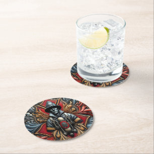 Bold Tribute to Courageous Firefighters Round Paper Coaster