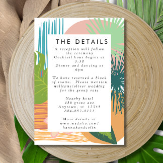 Bold Tropical Abstract Coral Teal Wedding Enclosure Card