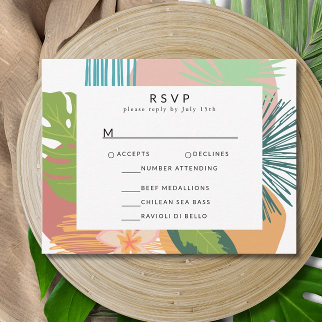 Bold Tropical Abstract Coral Teal Wedding RSVP Card (Creator Uploaded)