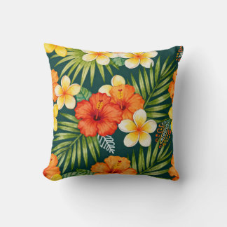 Bold Tropical Floral Throw Pillow