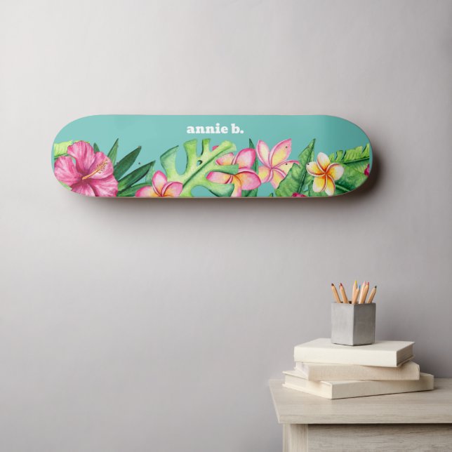 Bold Tropical Flower Border Personalised Skateboard (Wall Art (Horz))