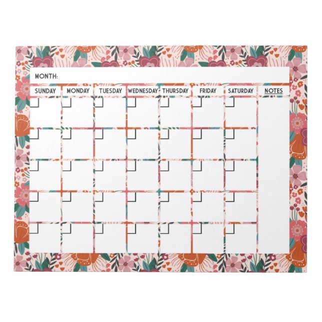 Bold Tropical Flower Calendar Notepad (Front)