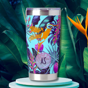Bold Tropical Foliage Pattern with Hummingbird Insulated Tumbler