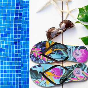 Bold Tropical Foliage Pattern with Hummingbird Thongs