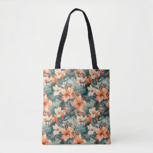 Bold Tropical Hibiscus Large Shoulder Tote