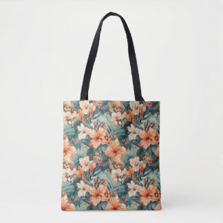 Bold Tropical Hibiscus Large Shoulder Tote Bag