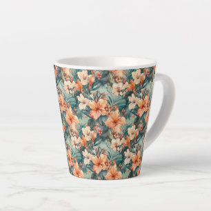 Bold Tropical Hibiscus Print Ceramic Latte Mug