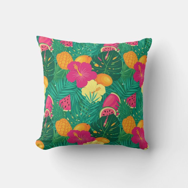 Bold Tropical Paradise Seamless Pattern Cushion (Front)