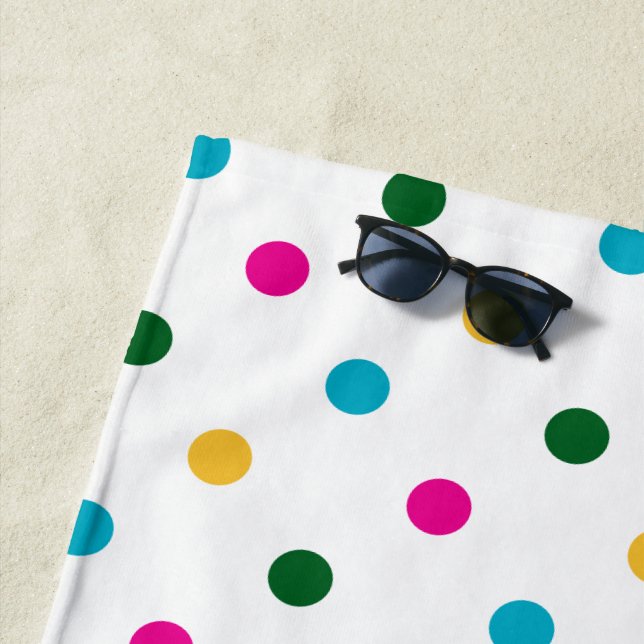 Bold Tropical Polka Dot Pattern Colourful Summer Beach Towel (In Situ)