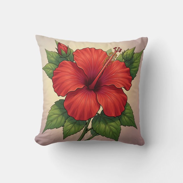 Bold Tropical Red Hibiscus Cushion (Front)