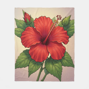Bold Tropical Red Hibiscus Fleece Blanket
