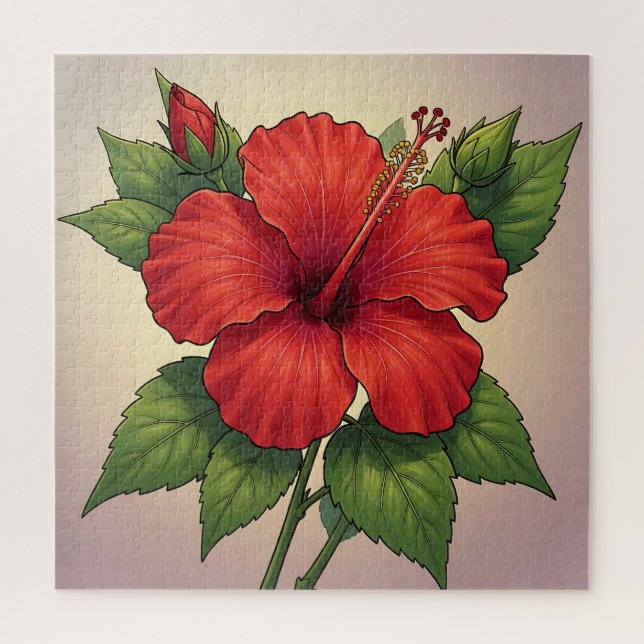 Bold Tropical Red Hibiscus Jigsaw Puzzle (Vertical)