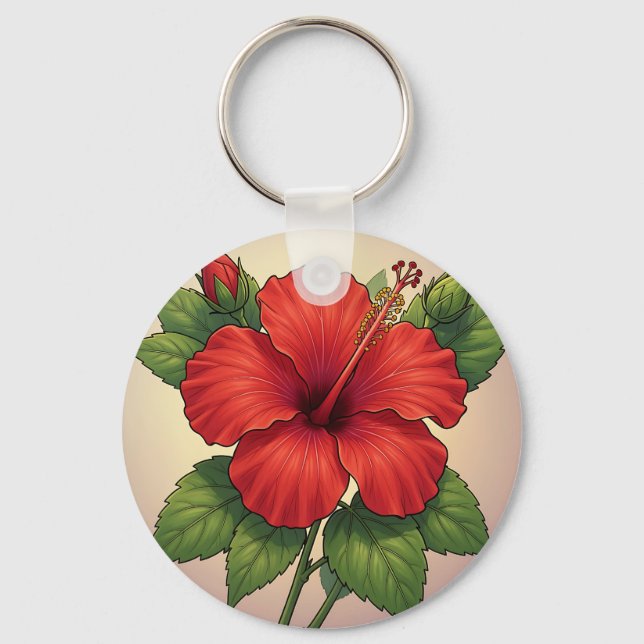 Bold Tropical Red Hibiscus Key Ring (Front)