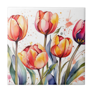 Bold Tulip Blooms Colourful Modern Ceramic Tile