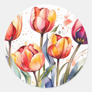 Bold Tulip Blooms Colourful Modern Classic Round Sticker