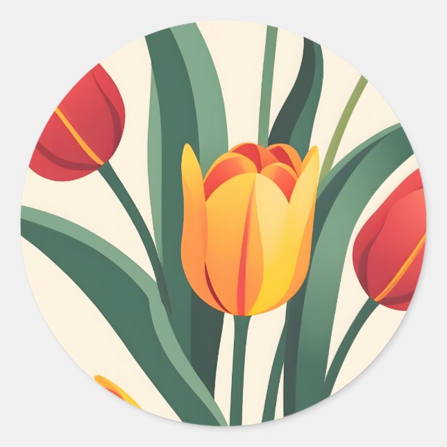 Bold Tulip Illustration Classic Round Sticker (Front)