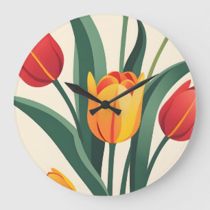 Bold Tulip Illustration Large Clock