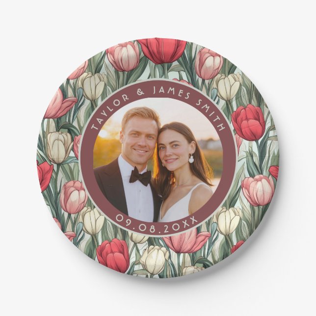 Bold Tulip Paper Plates For Wedding Memories (Front)