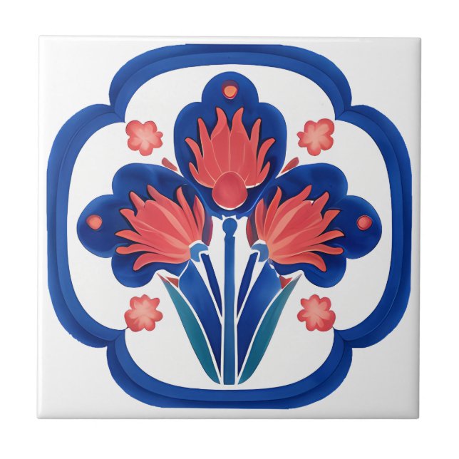 Bold Turkish Iznik Floral Ceramic Tile Art (Front)